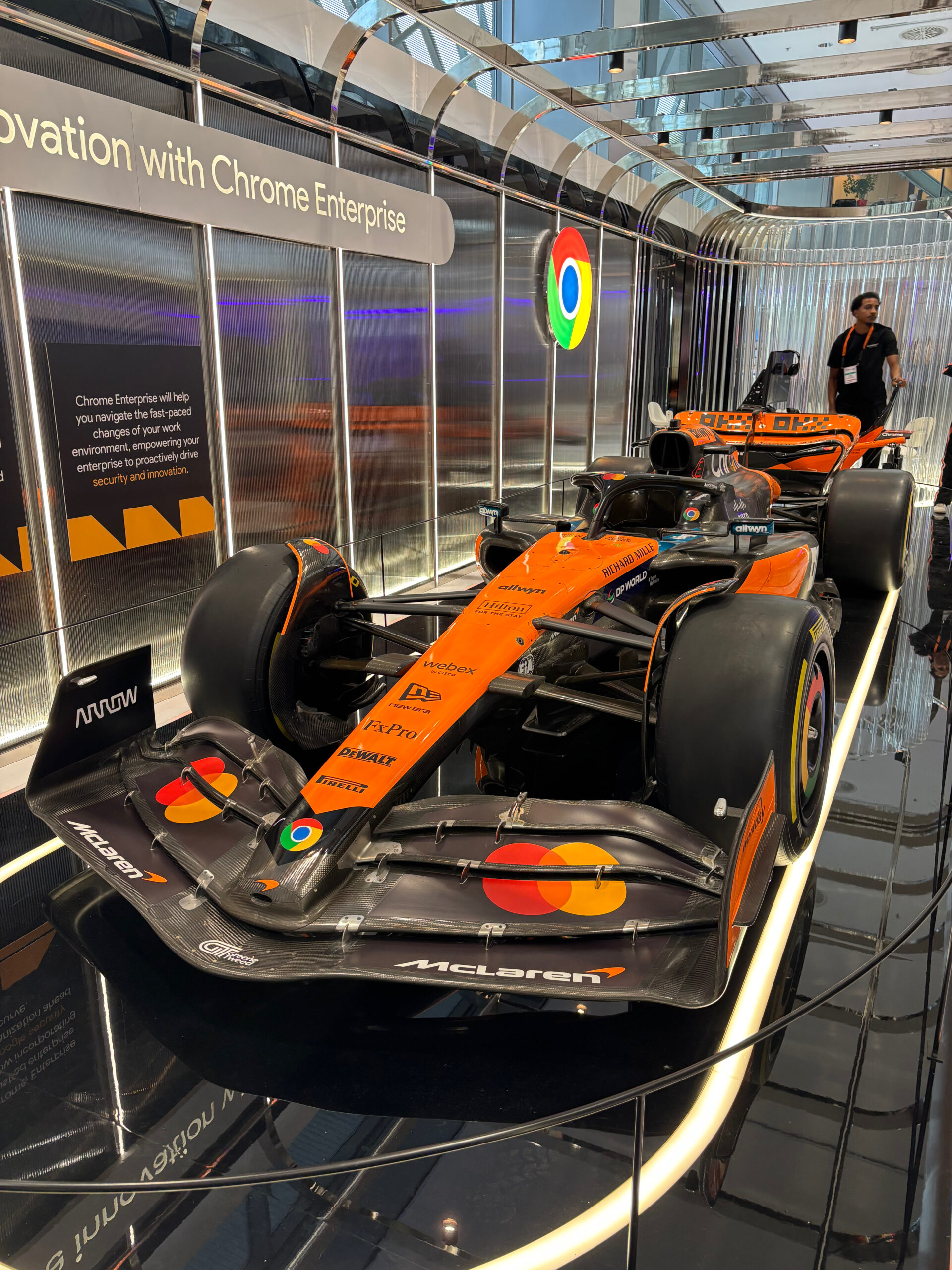 A 2025 McLaren, on display in the conference foyer as part of the marketing of Chrome Enterprise.